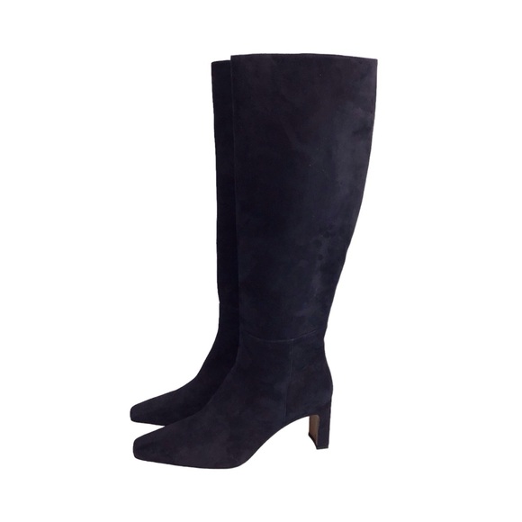 Lafayette 148 ADLEY Suede Block Heeled Knee High Boots Blue Sz 41 EU 11 … - Picture 2 of 16